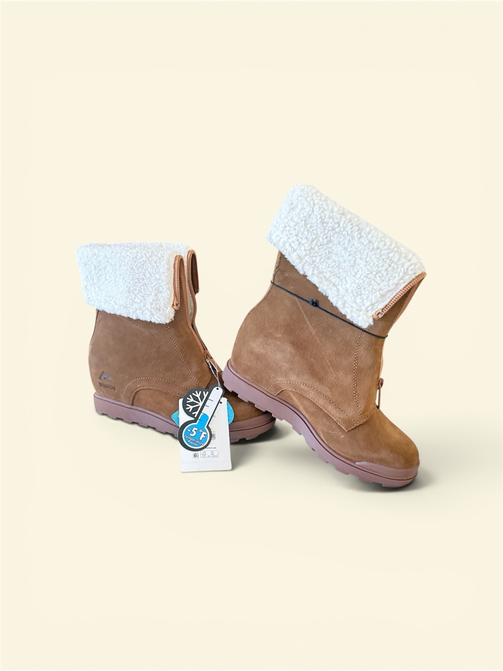 Women’s Tan Shearling-Lined Wedge Boots